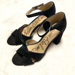 Sam Edelman Orlane Black Block Sandal Heels Suede Leather Size 9.5